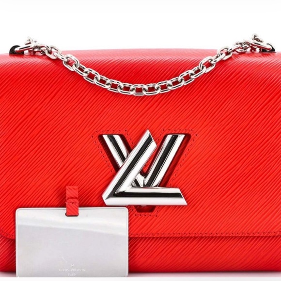 Louis Vuitton Red Twist Lock Crossbody Bag with Silver Chain - Picture 3 of 4